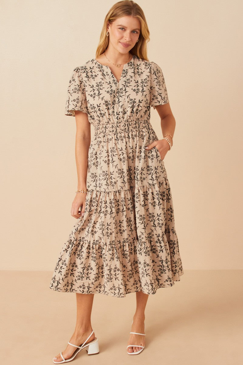 modern botanical print tiered short dress ME+EM Modern Botanical Tiered Short Dress