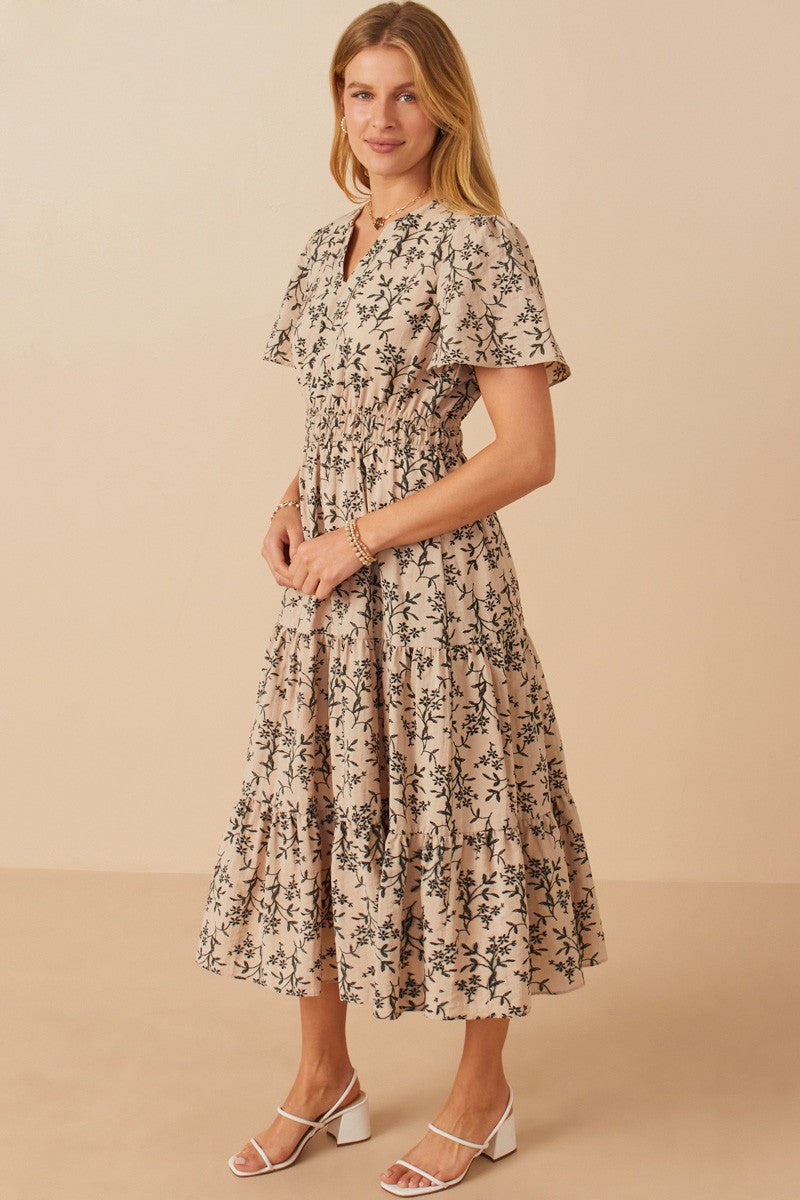 BOTANICAL PRINT TIERED DRESS