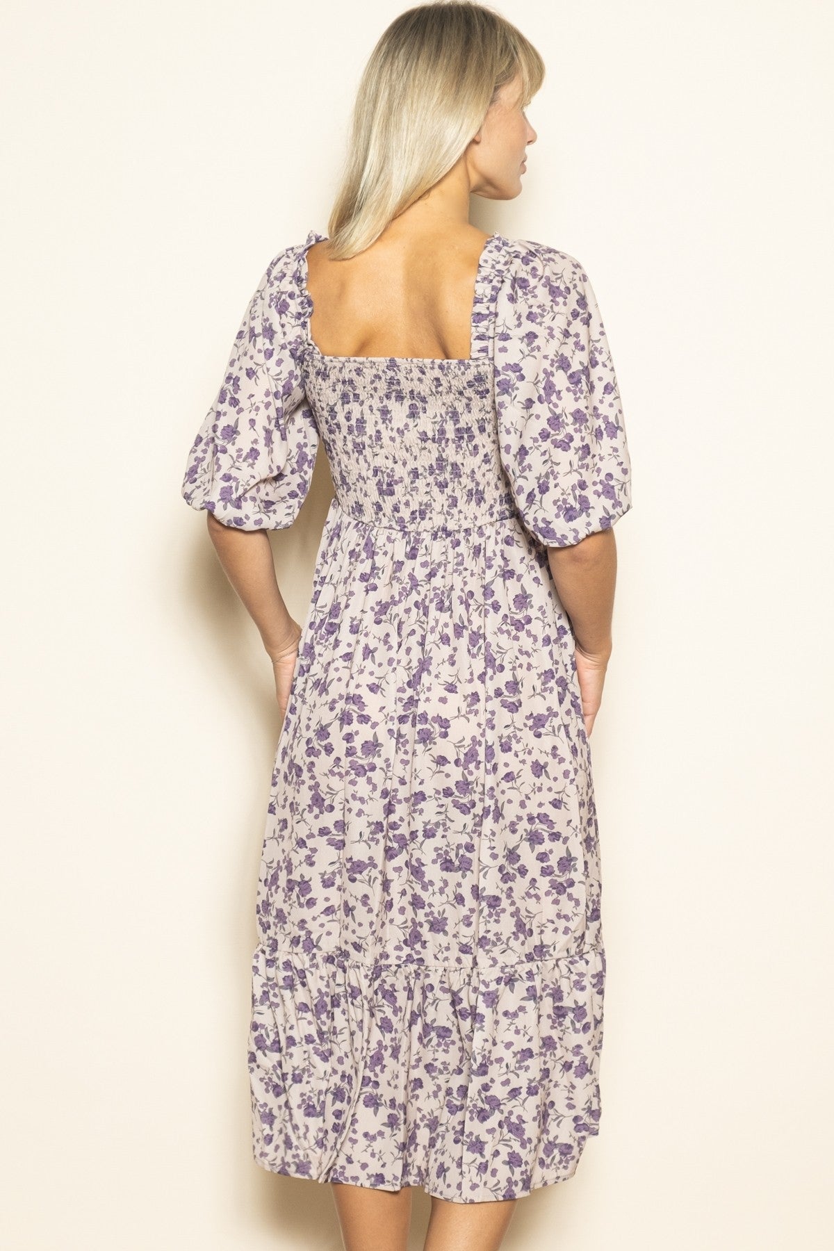 FLORAL PRINT SQUARE NECK MIDI DRESS