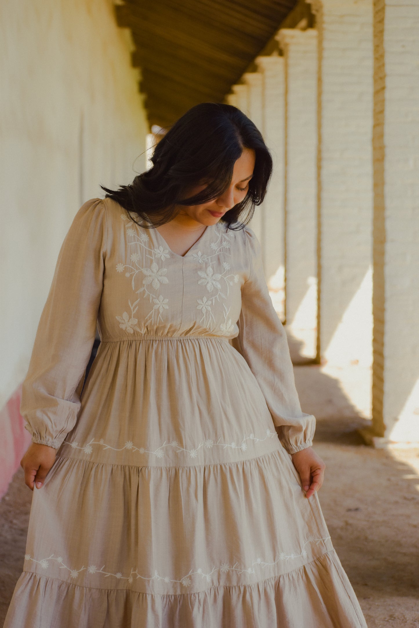 WOMENS FLORAL CROCHET DETAILED LONG SLEEVE DRESS