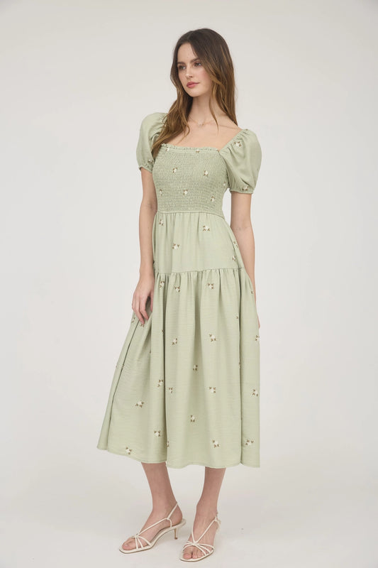 SAGE FLORAL MIDI DRESS