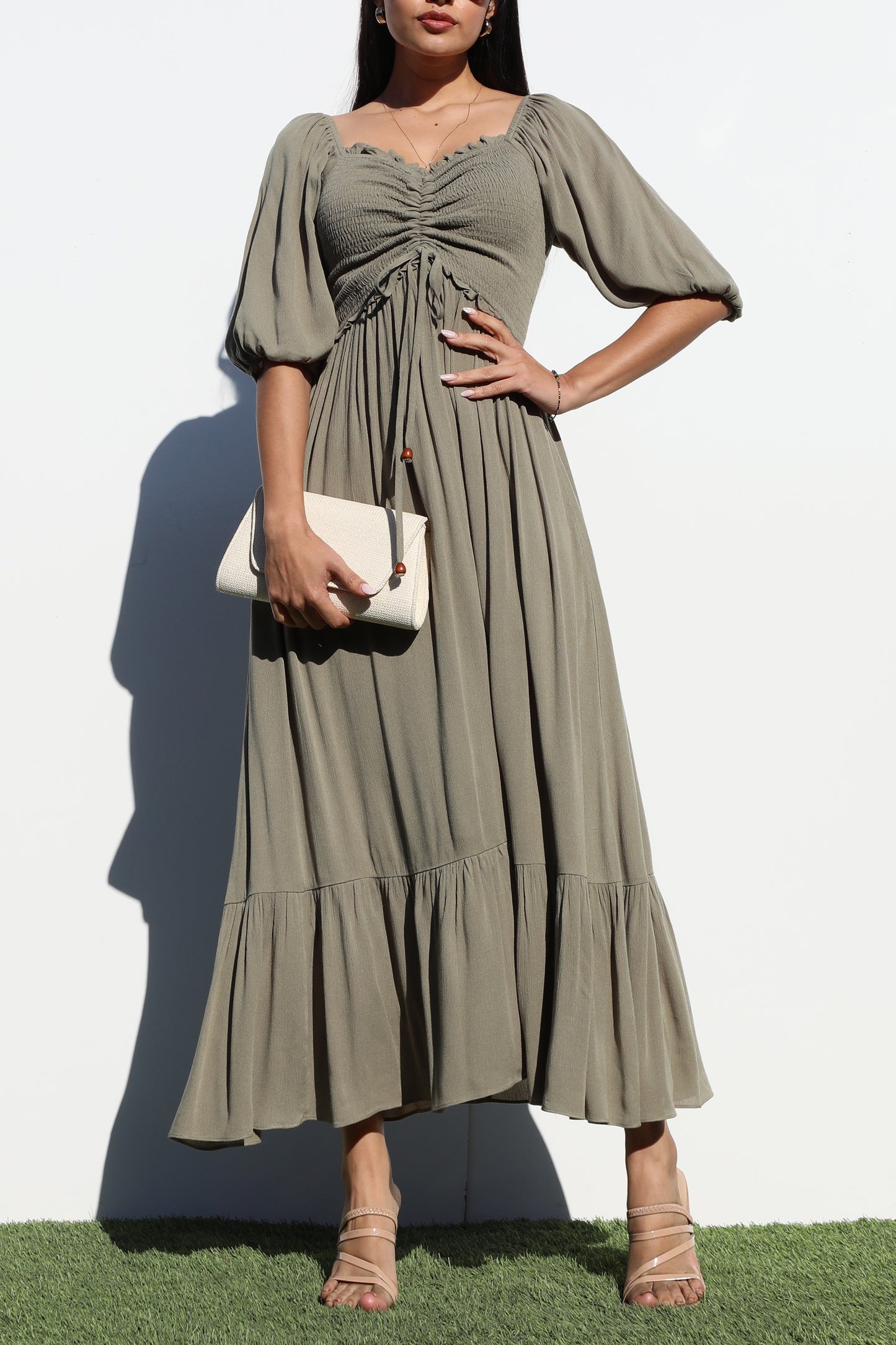 SMOCKED TOP WOVEN DRESS